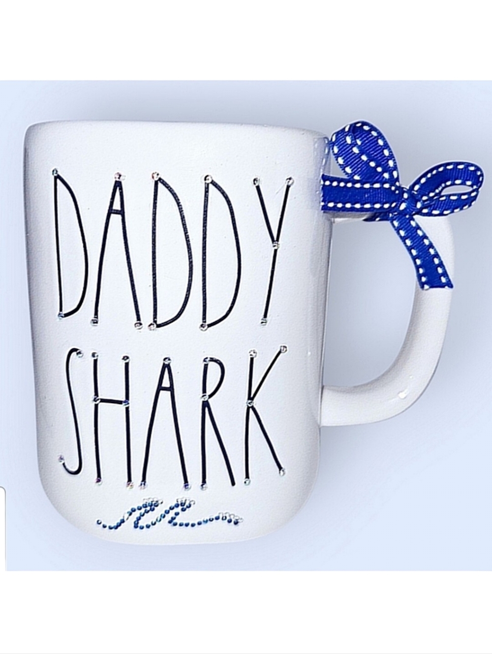 Handmade Rae Dunn "DADDY SHARK" Gift Mug with Crystals and Bow